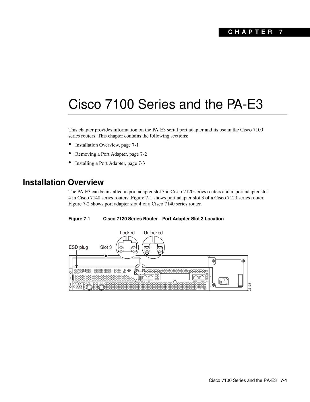 Cisco Systems PA-2E3 manual Cisco 7100 Series and the PA-E3, Installation Overview 