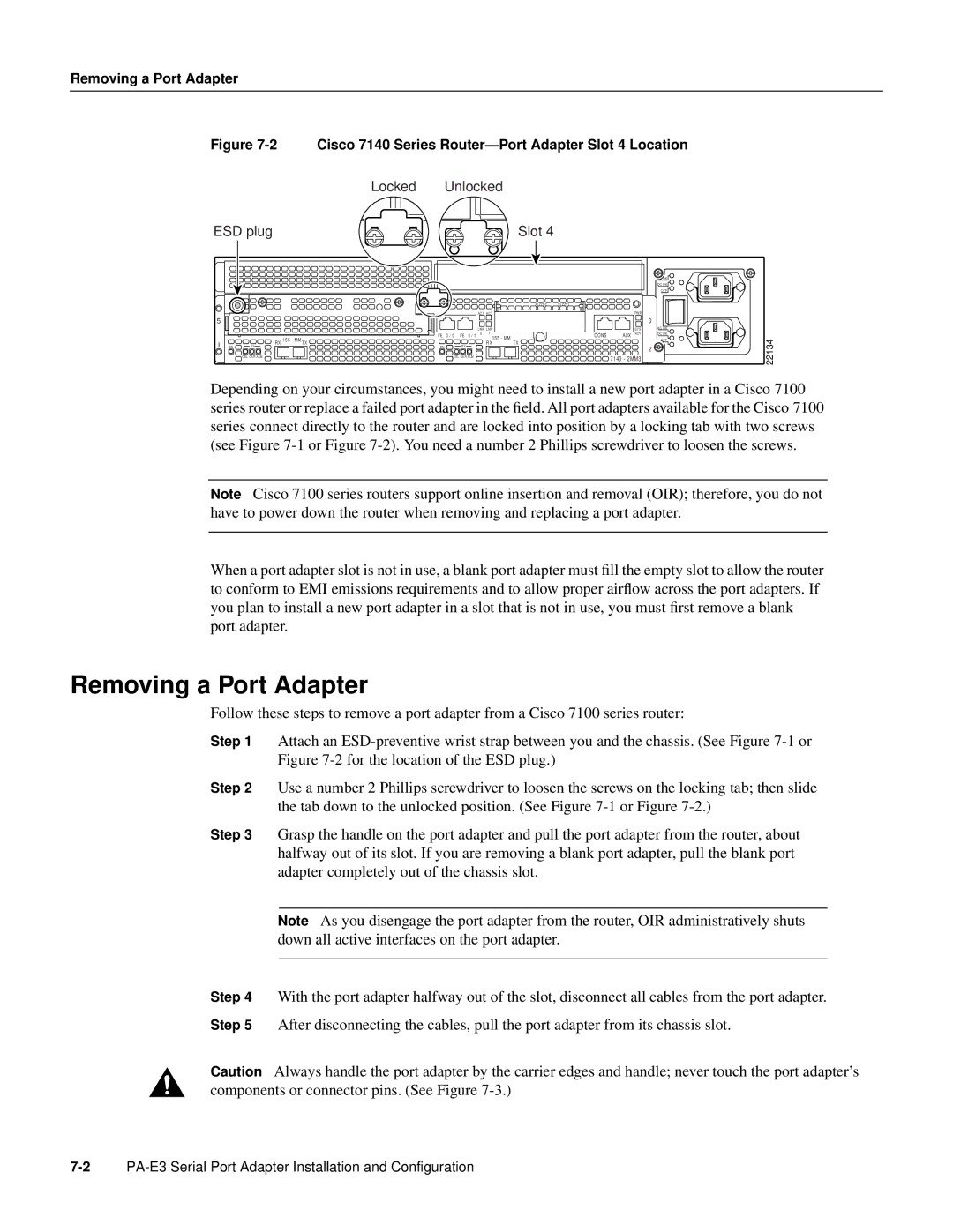 Cisco Systems PA-E3, PA-2E3 manual Cisco 7140 Series Router-Port Adapter Slot 4 Location 