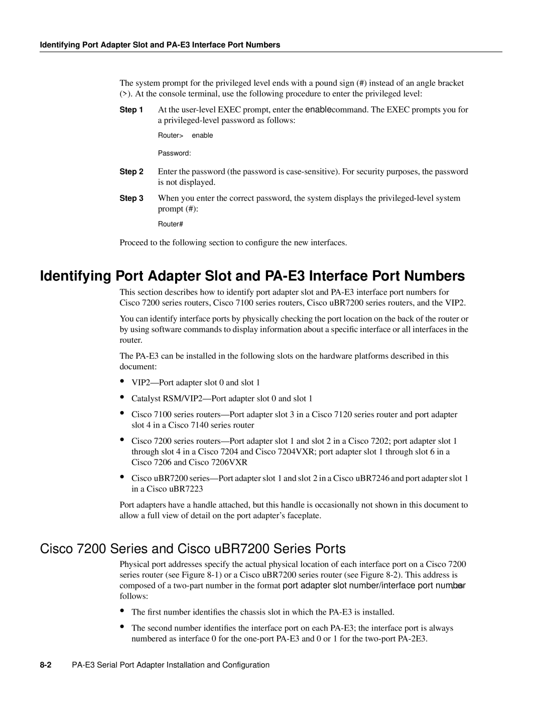 Cisco Systems PA-E3, PA-2E3 manual Cisco 7200 Series and Cisco uBR7200 Series Ports 