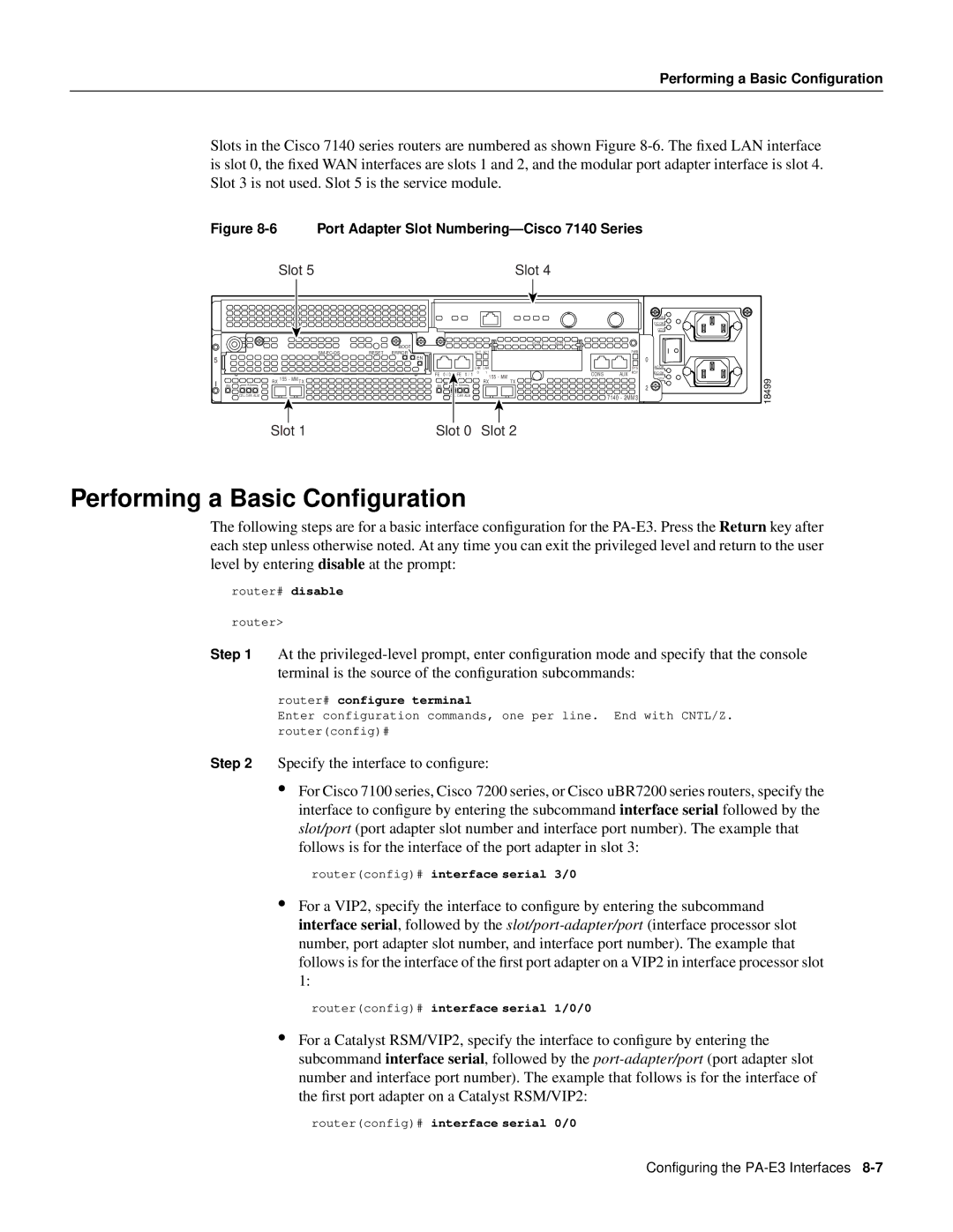 Cisco Systems PA-2E3, PA-E3 manual Performing a Basic Conﬁguration, Performing a Basic Configuration 