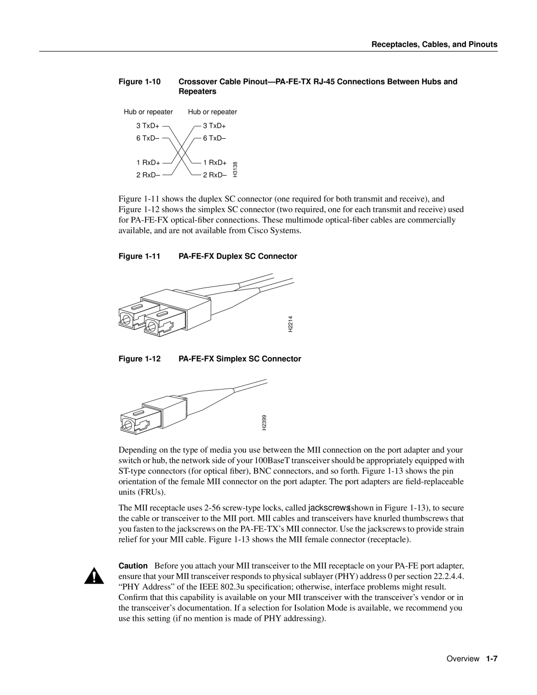 Cisco Systems PA-FE-TX manual PA-FE-FX Duplex SC Connector 