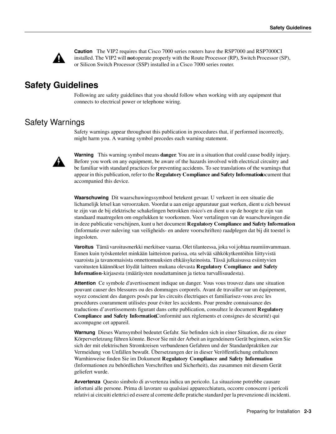 Cisco Systems PA-FE-FX, PA-FE-TX manual Safety Guidelines, Safety Warnings 