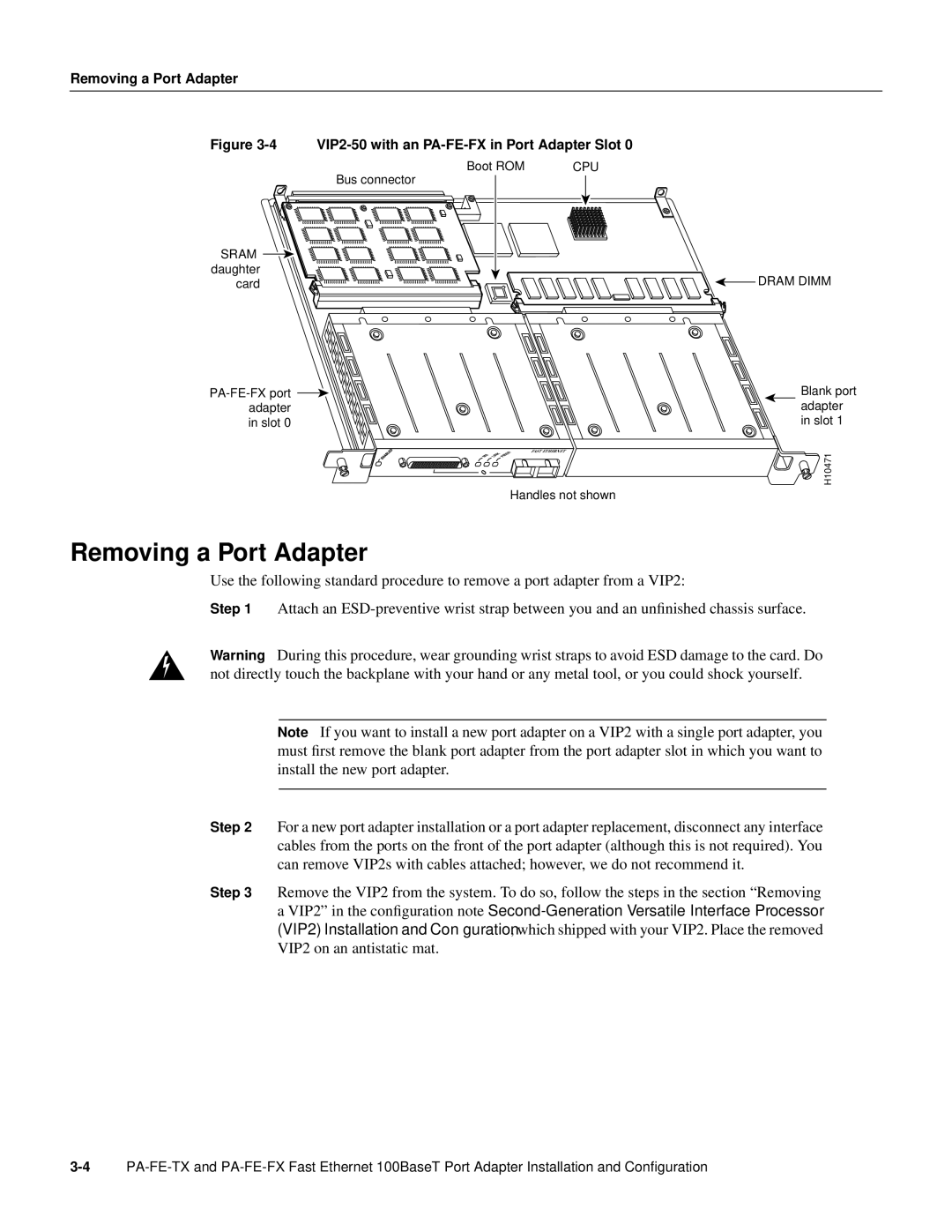 Cisco Systems PA-FE-TX, PA-FE-FX manual Removing a Port Adapter 