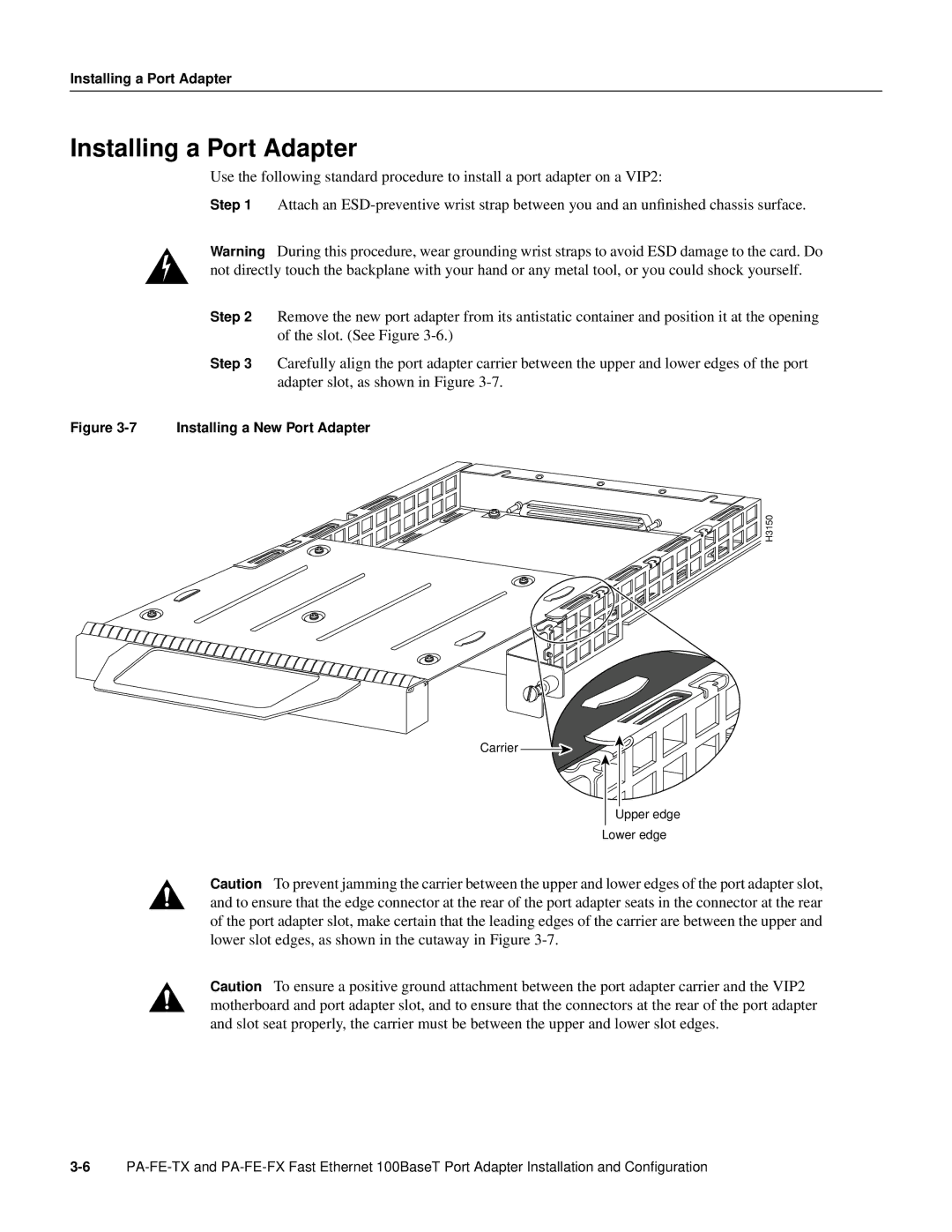 Cisco Systems PA-FE-TX, PA-FE-FX manual Installing a Port Adapter, Installing a New Port Adapter 