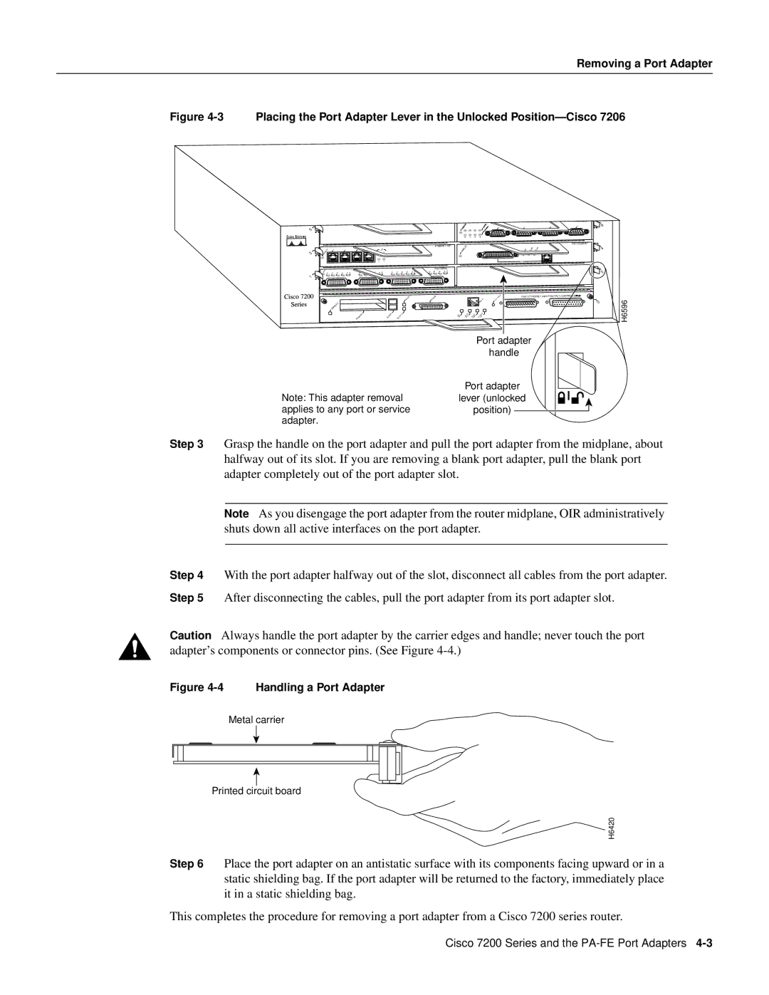 Cisco Systems PA-FE-FX, PA-FE-TX manual Handling a Port Adapter 