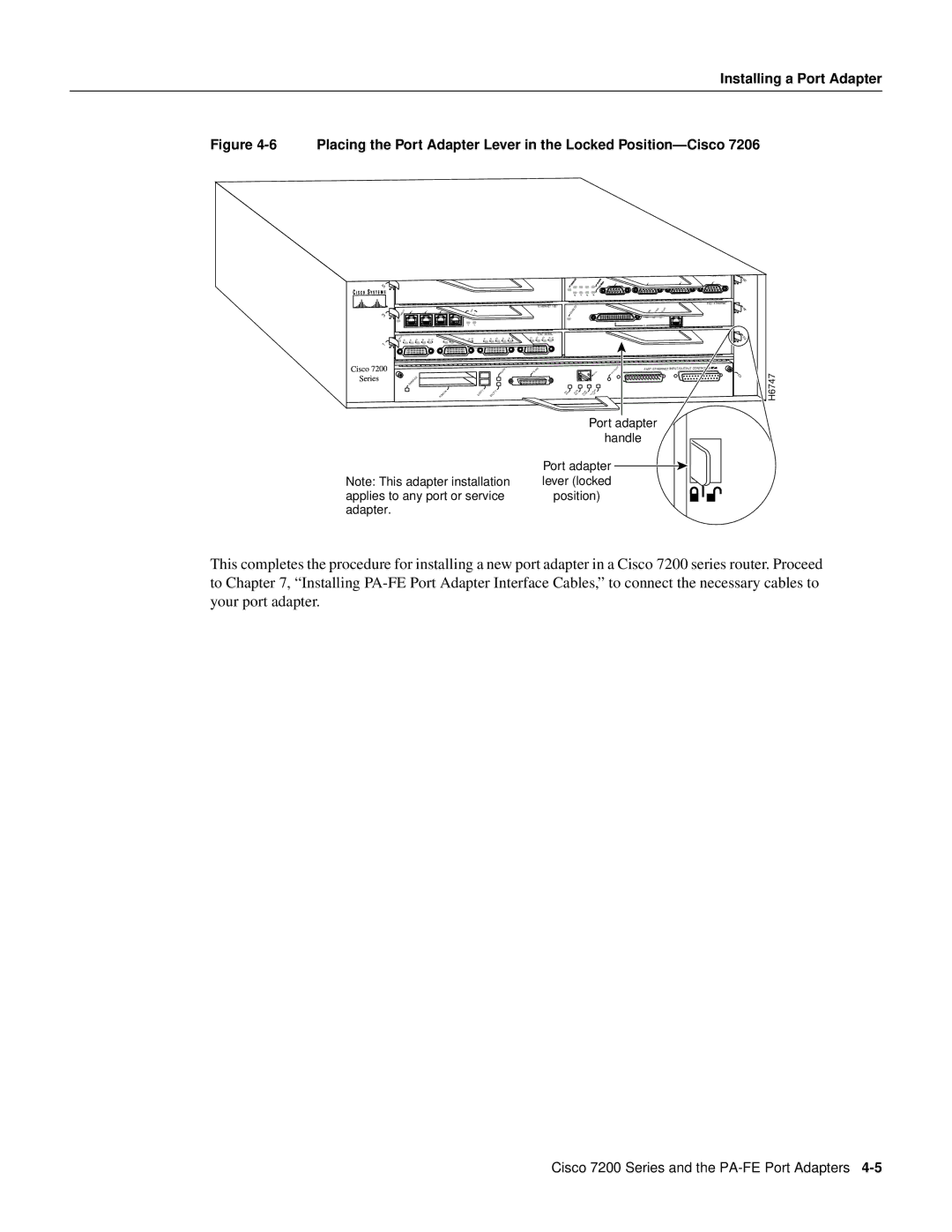 Cisco Systems PA-FE-FX, PA-FE-TX manual Placing the Port Adapter Lever in the Locked Position-Cisco 