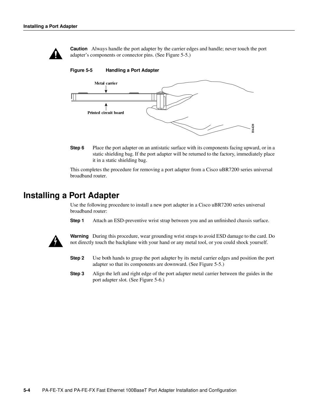 Cisco Systems PA-FE-TX, PA-FE-FX manual Installing a Port Adapter 