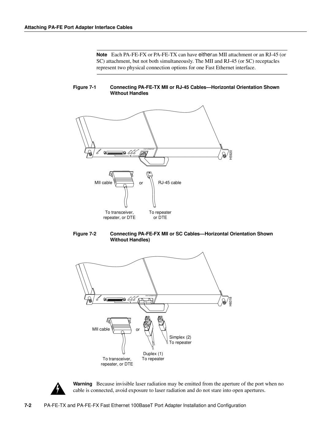 Cisco Systems PA-FE-TX, PA-FE-FX manual Attaching PA-FE Port Adapter Interface Cables 