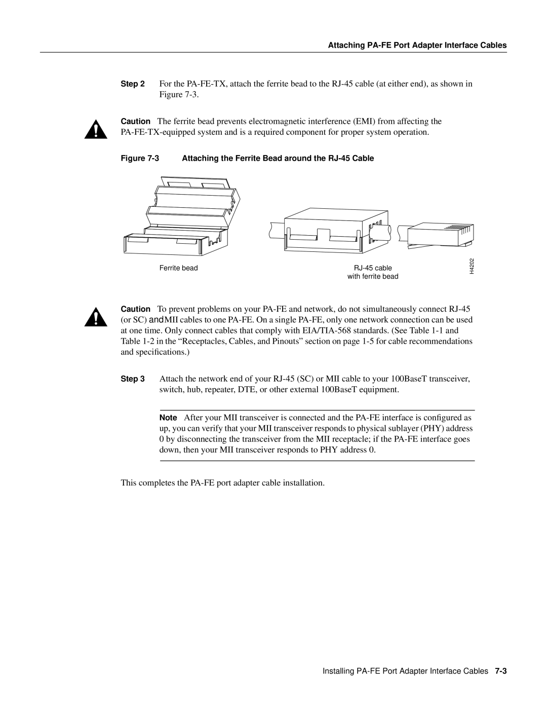 Cisco Systems PA-FE-FX, PA-FE-TX manual Attaching the Ferrite Bead around the RJ-45 Cable 