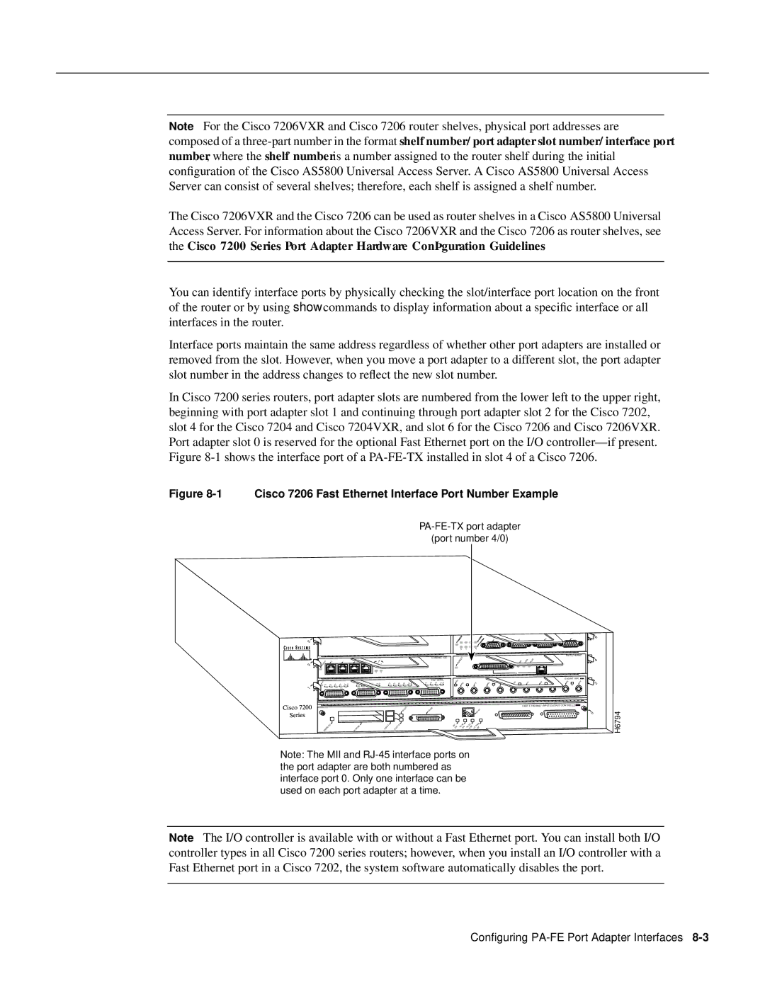 Cisco Systems PA-FE-FX, PA-FE-TX manual Cisco 7206 Fast Ethernet Interface Port Number Example 