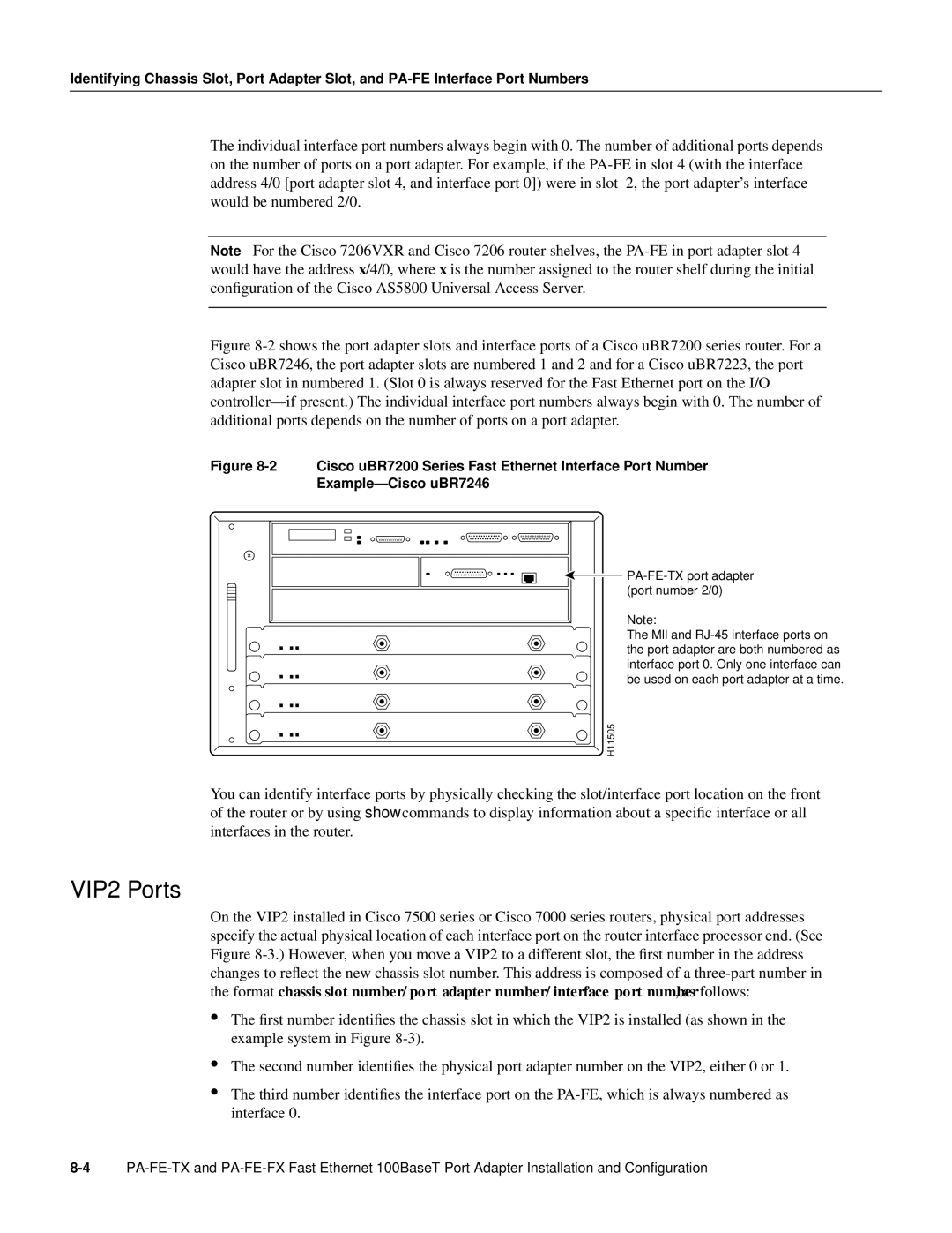 Cisco Systems PA-FE-TX, PA-FE-FX manual VIP2 Ports 