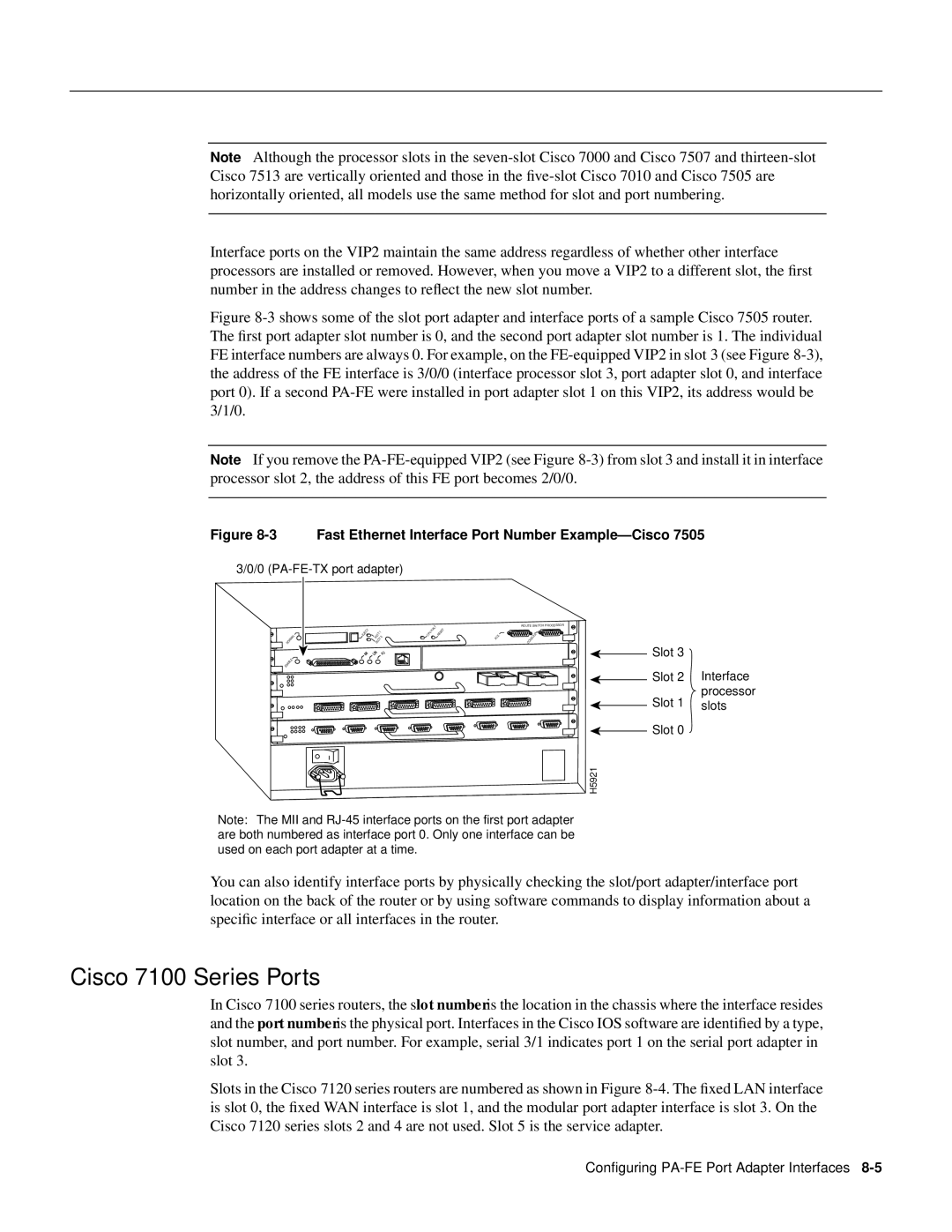 Cisco Systems PA-FE-FX, PA-FE-TX manual Cisco 7100 Series Ports, Fast Ethernet Interface Port Number Example-Cisco 