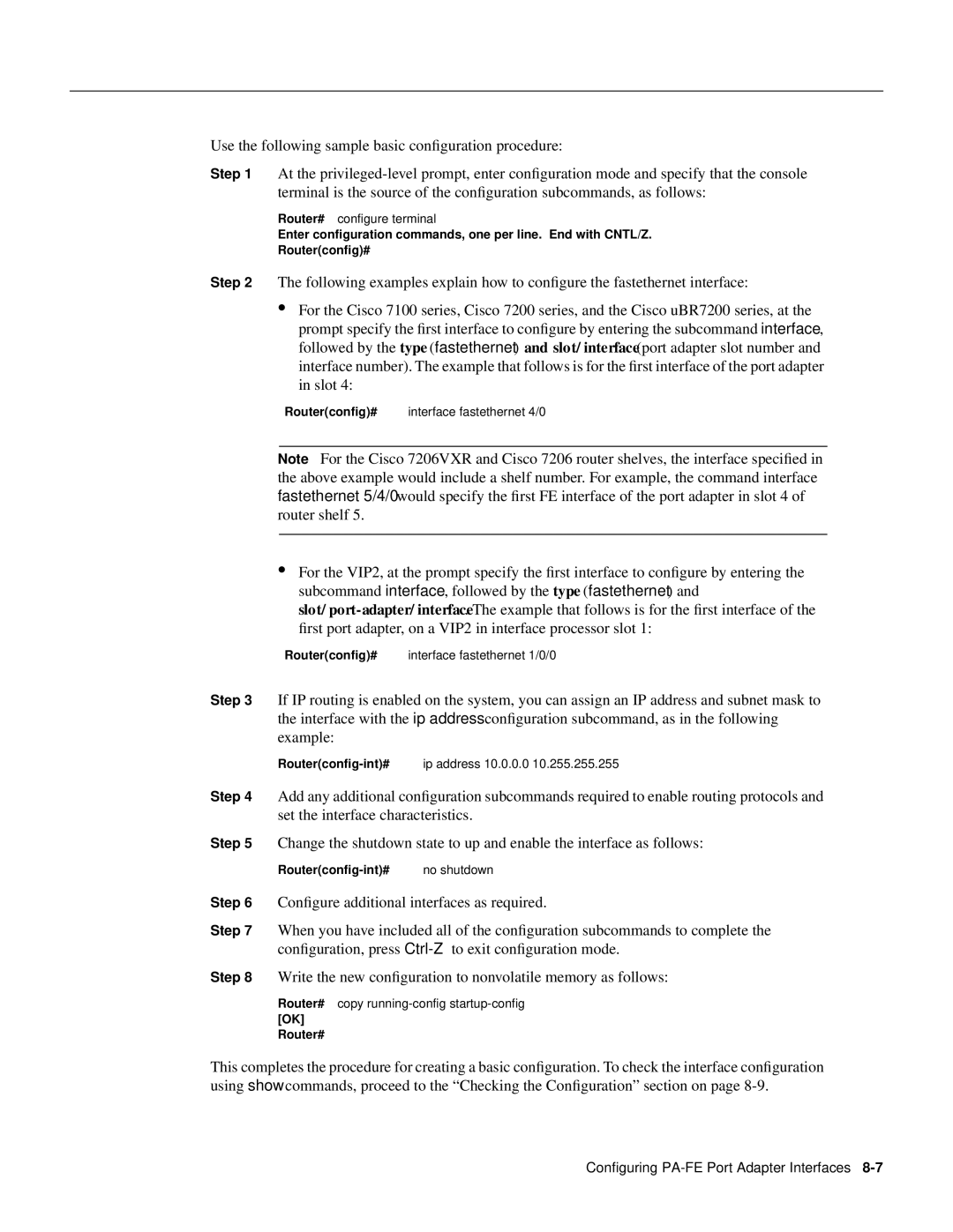 Cisco Systems PA-FE-FX, PA-FE-TX manual Router# configure terminal 