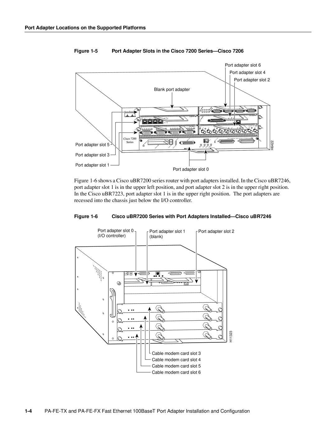 Cisco Systems PA-FE-TX, PA-FE-FX manual Port adapter slot, H6422, H11323 