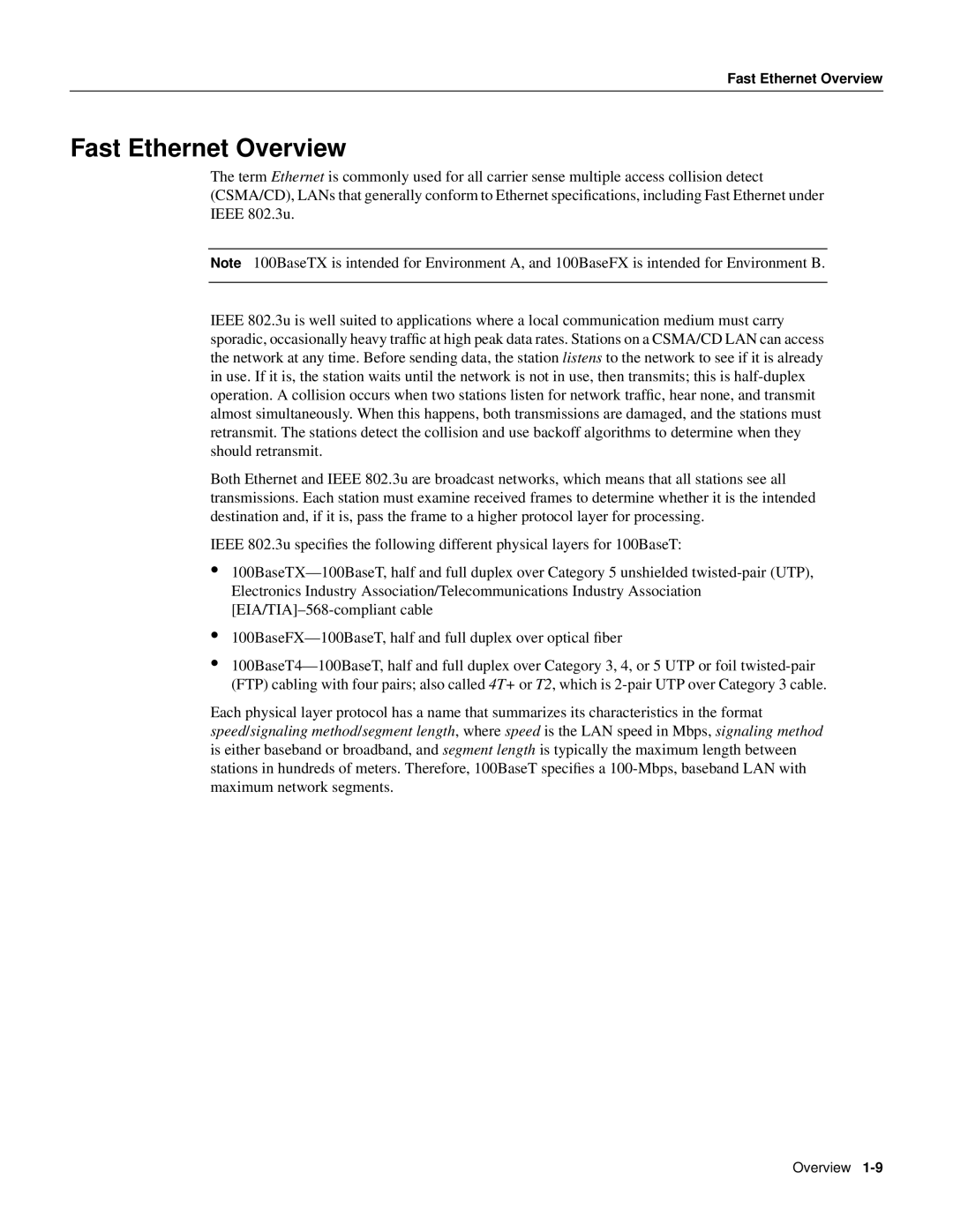 Cisco Systems PA-FE-FX, PA-FE-TX manual Fast Ethernet Overview 