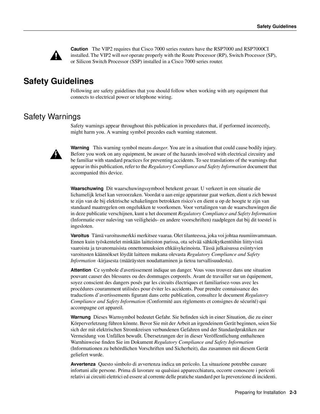 Cisco Systems PA-FE-FX, PA-FE-TX manual Safety Guidelines, Safety Warnings 