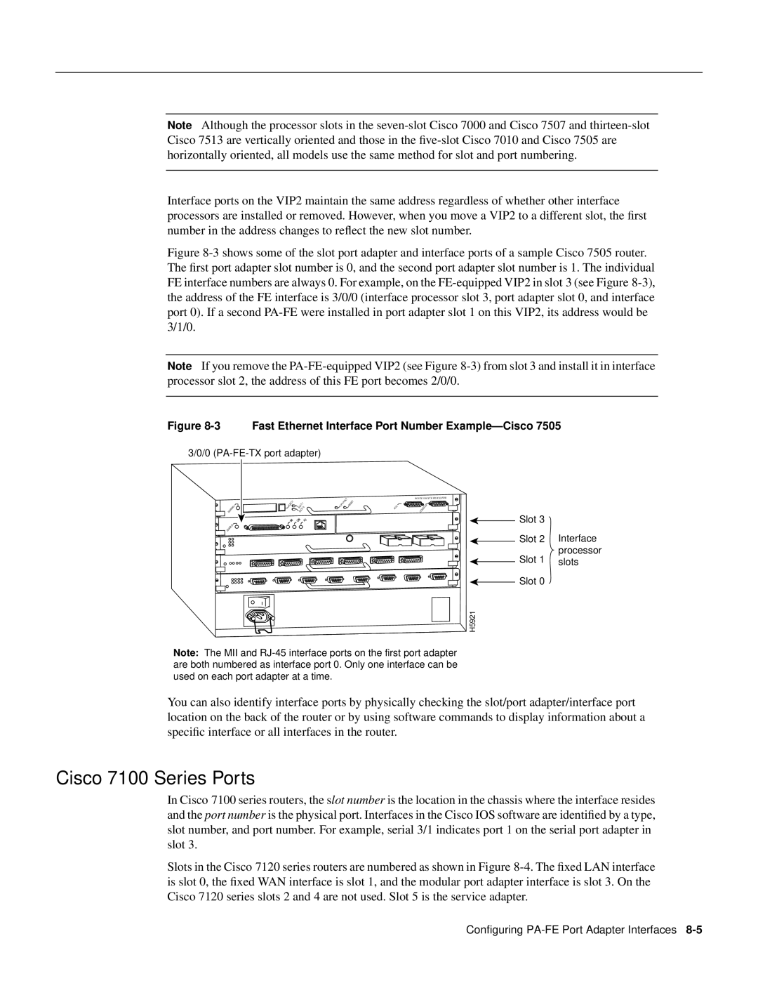 Cisco Systems PA-FE-FX, PA-FE-TX manual Cisco 7100 Series Ports, 3 Fast Ethernet Interface Port Number Example-Cisco 