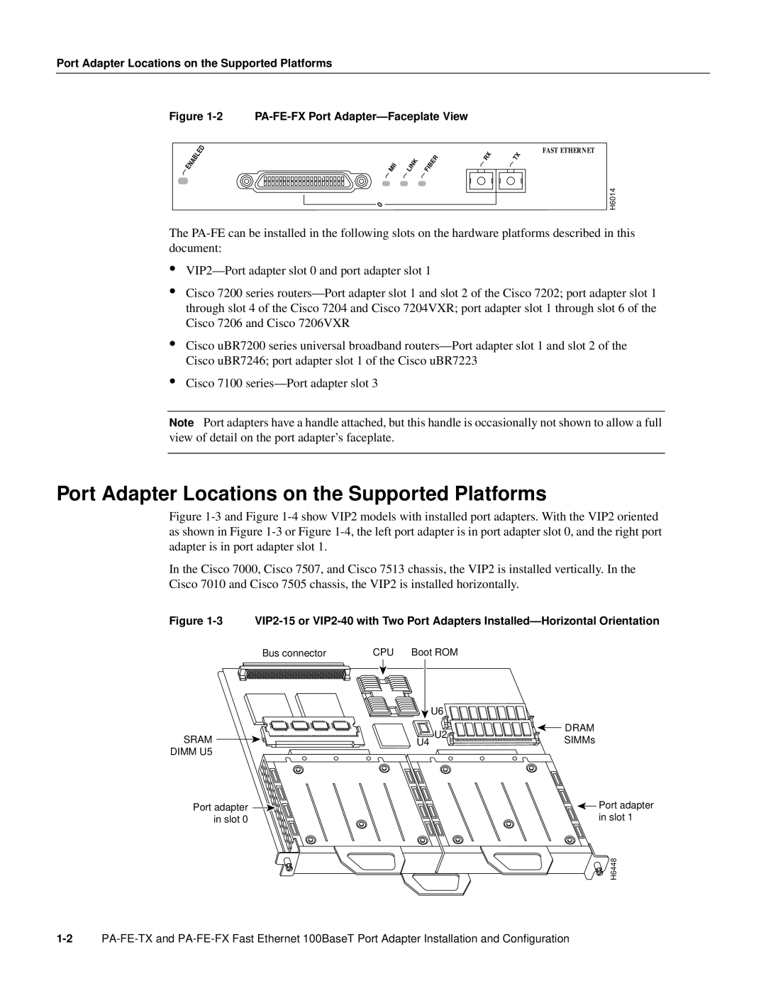 Cisco Systems PA-FE-TX, PA-FE-FX manual Port Adapter Locations on the Supported Platforms 