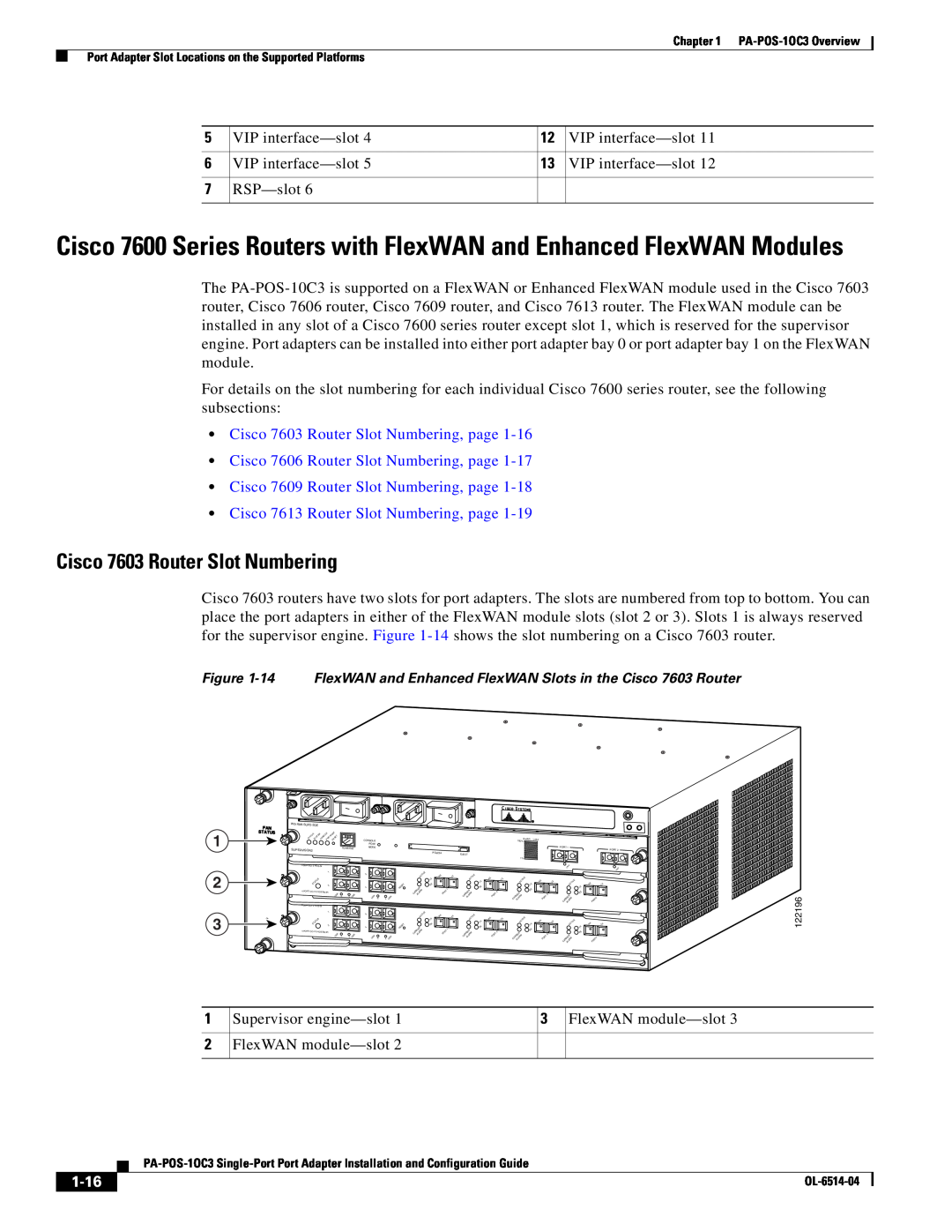 Cisco Systems PA-POS-2OC3, PA-POS-1OC3 manual Cisco 7600 Series Routers with FlexWAN and Enhanced FlexWAN Modules, 1-16 