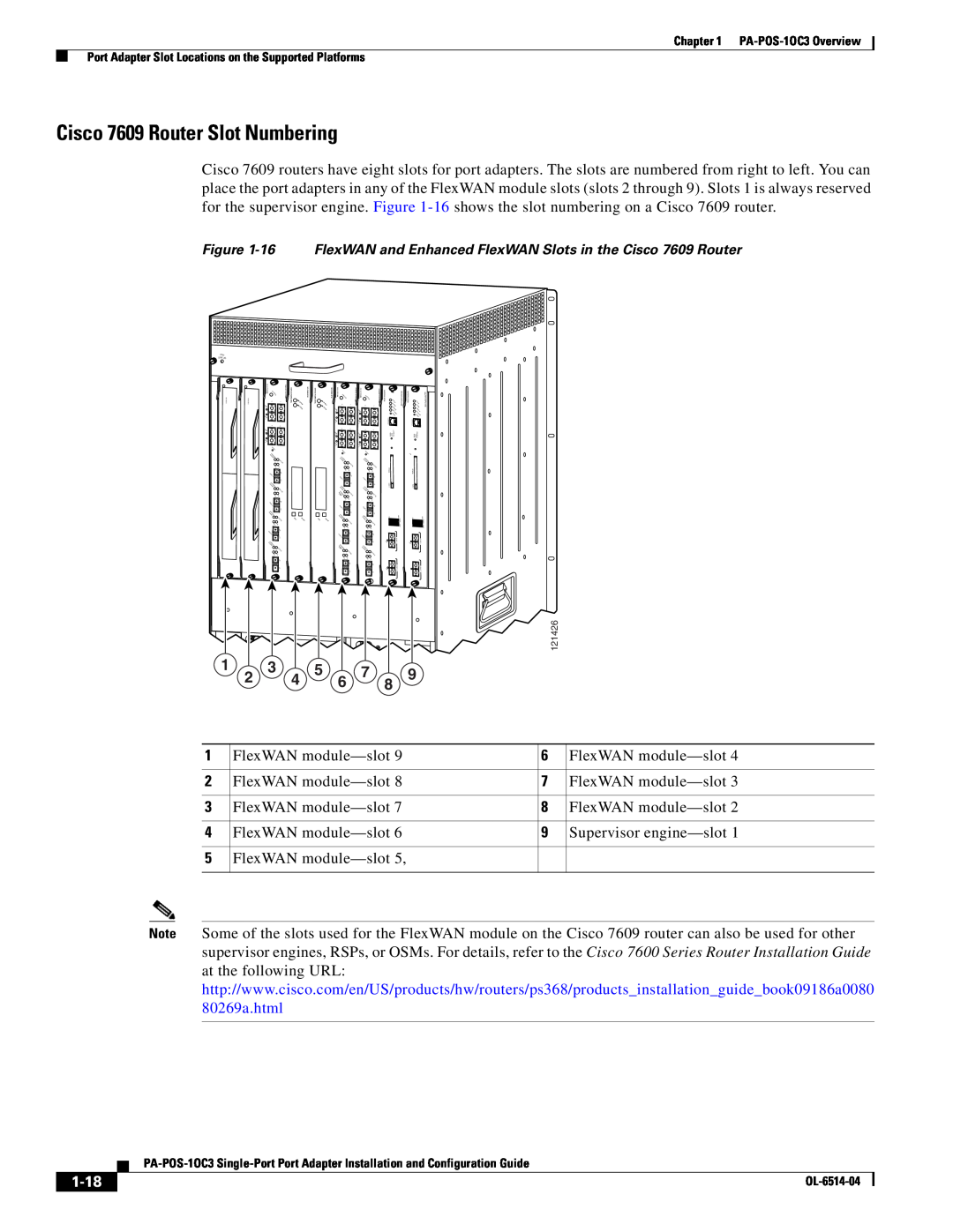 Cisco Systems PA-POS-2OC3, PA-POS-1OC3 manual Cisco 7609 Router Slot Numbering, 1-18, Fan Status 