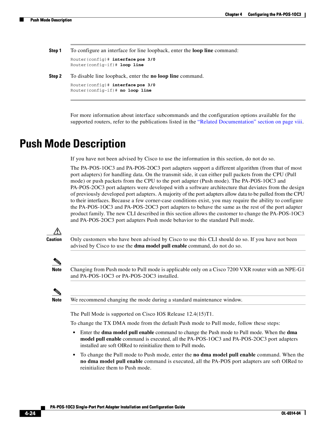 Cisco Systems PA-POS-2OC3, PA-POS-1OC3 manual Push Mode Description, 4-24 