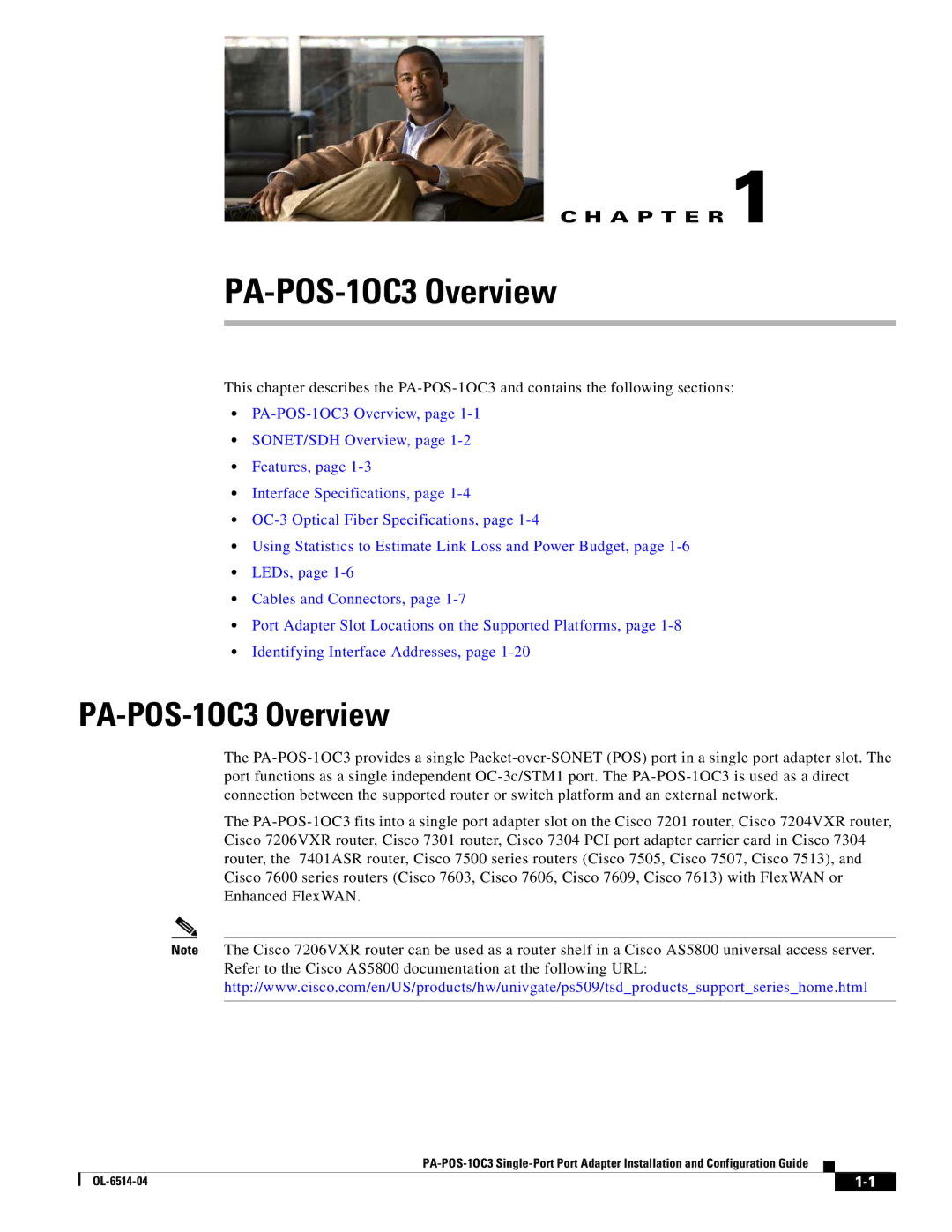 Cisco Systems PA-POS-2OC3 manual PA-POS-1OC3 Overview 