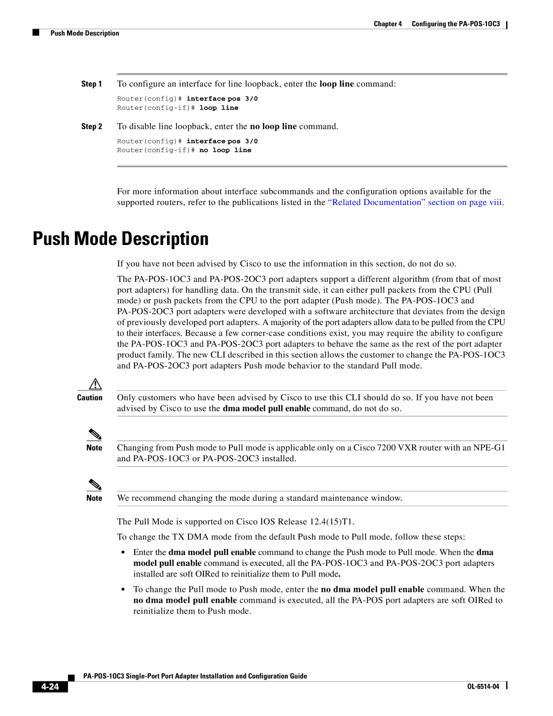 Cisco Systems PA-POS-2OC3, PA-POS-1OC3 manual Push Mode Description 