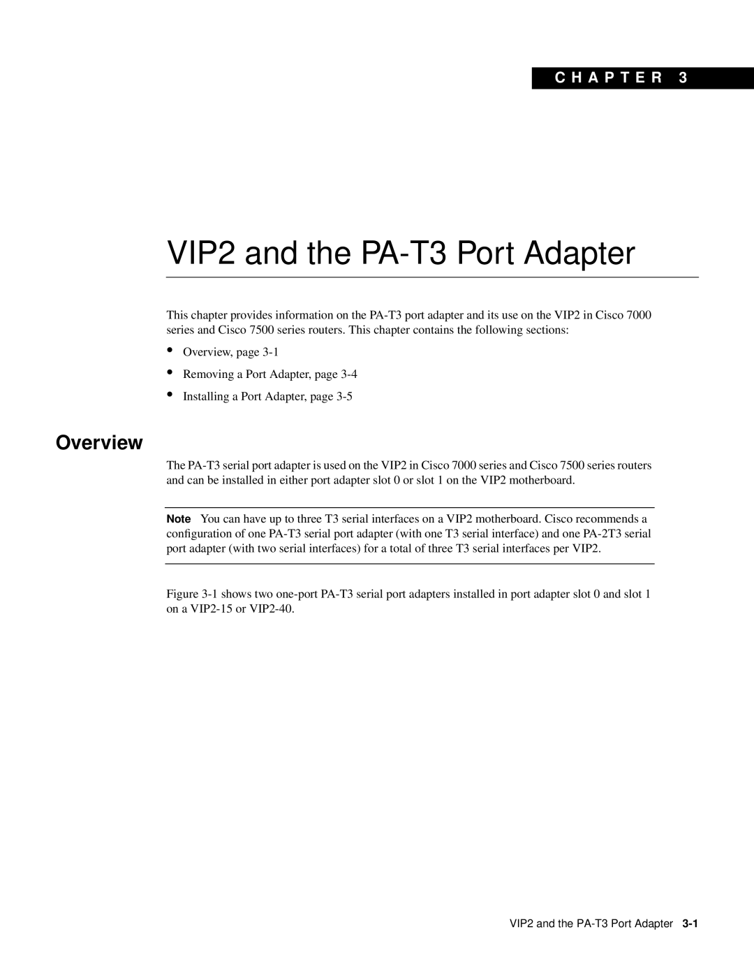 Cisco Systems manual VIP2 and the PA-T3 Port Adapter, Overview, C H A P T E R 