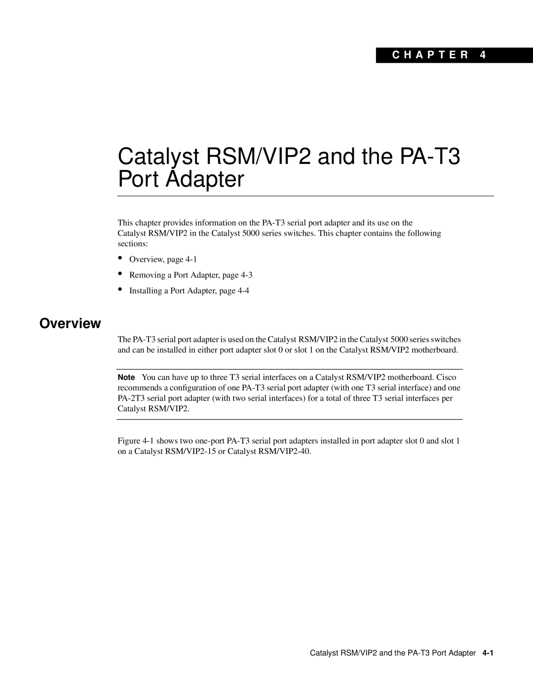 Cisco Systems manual Catalyst RSM/VIP2 and the PA-T3 Port Adapter, Overview, C H A P T E R 