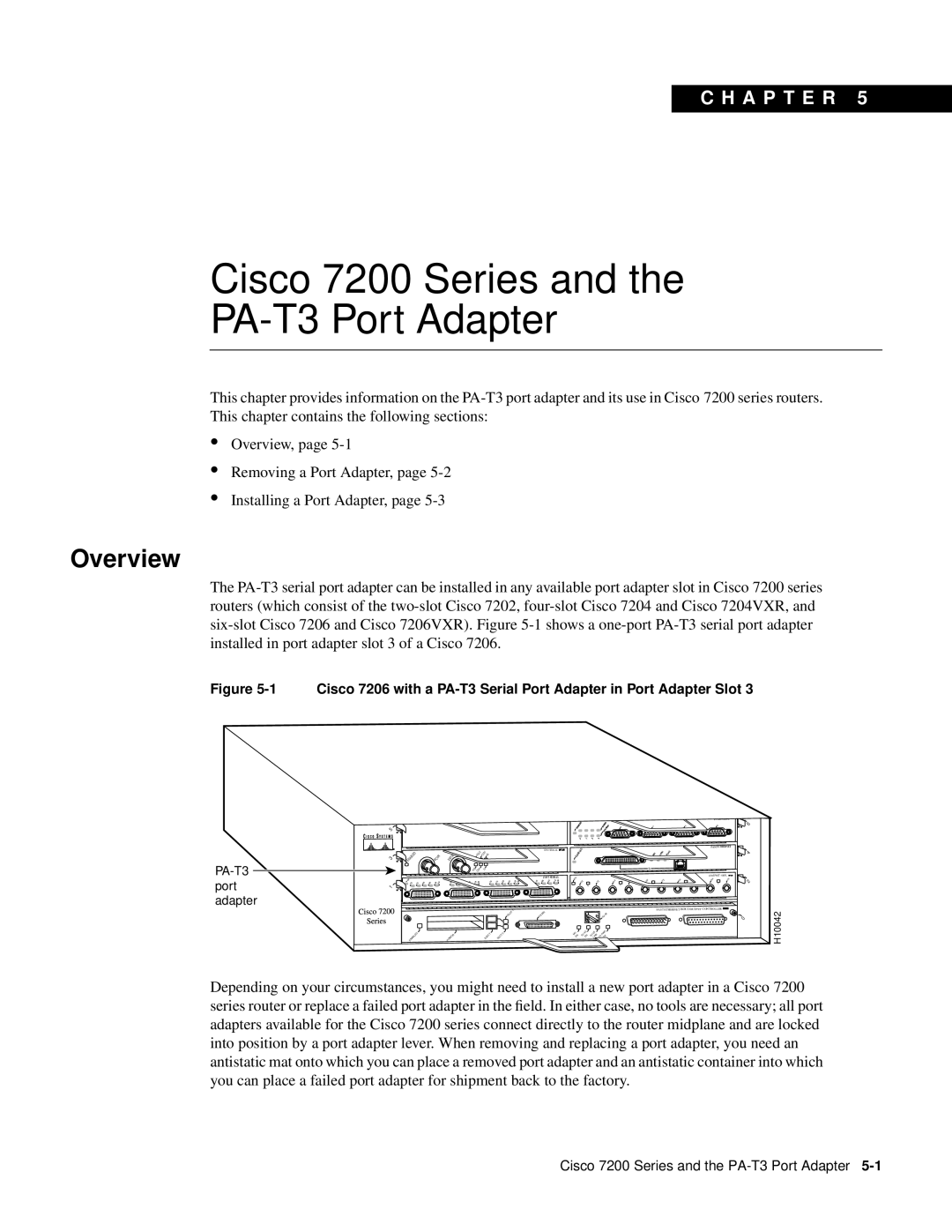 Cisco Systems manual Cisco 7200 Series and the PA-T3 Port Adapter, Overview, C H A P T E R 