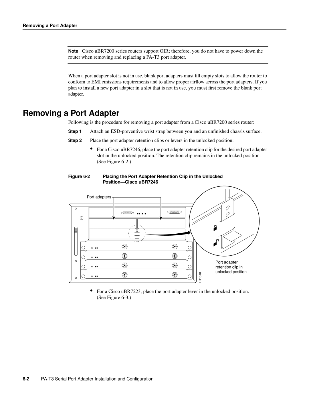Cisco Systems manual Removing a Port Adapter, PA-T3 Serial Port Adapter Installation and Configuration, Port adapters 