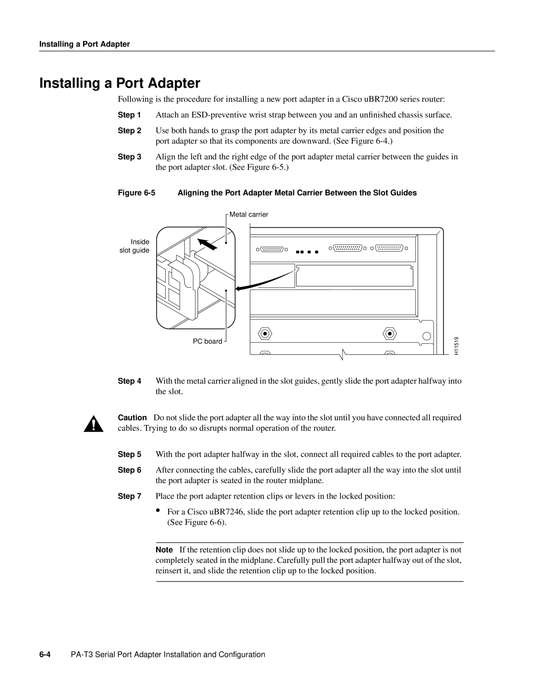 Cisco Systems manual Installing a Port Adapter, PA-T3 Serial Port Adapter Installation and Configuration, Metal carrier 