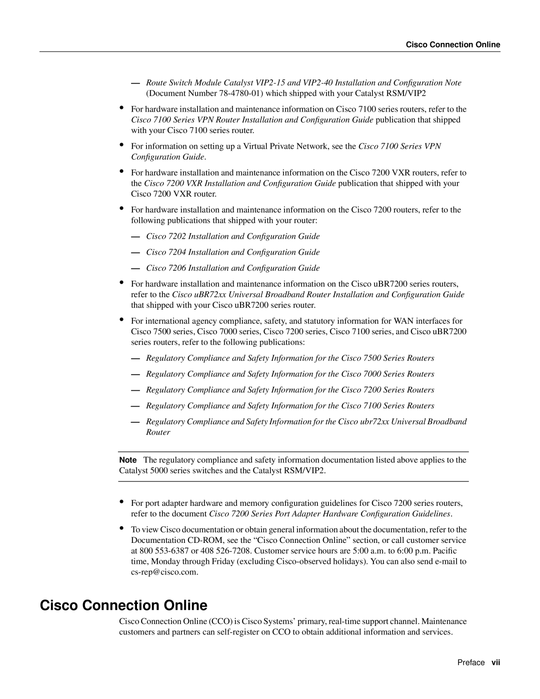 Cisco Systems PA-T3 manual Cisco Connection Online 
