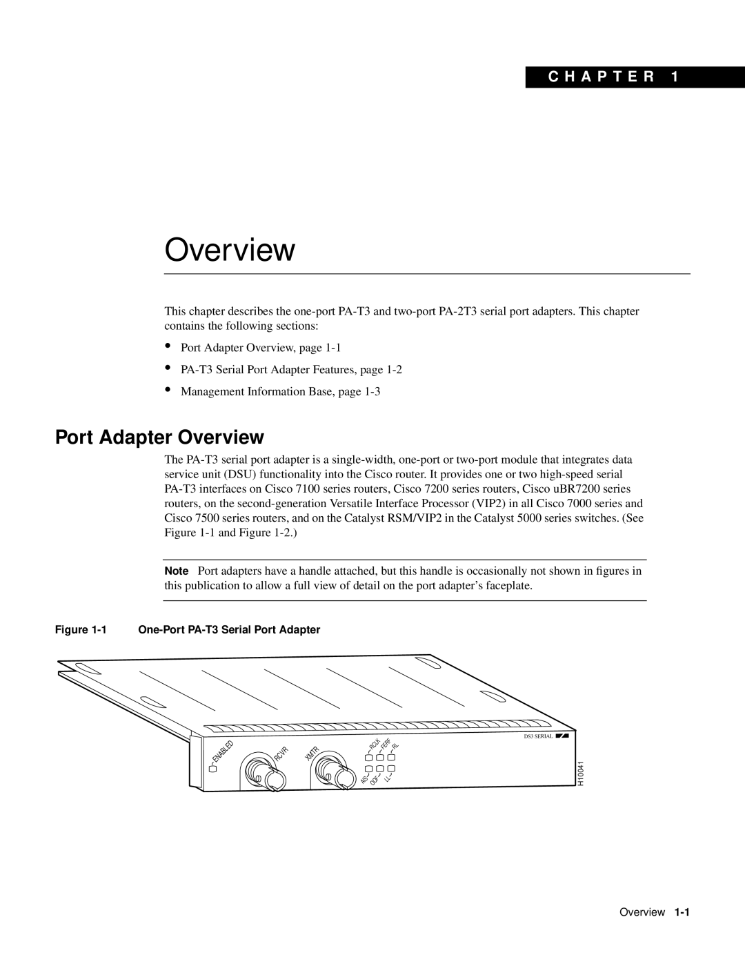 Cisco Systems PA-T3 manual Port Adapter Overview, C H A P T E R 