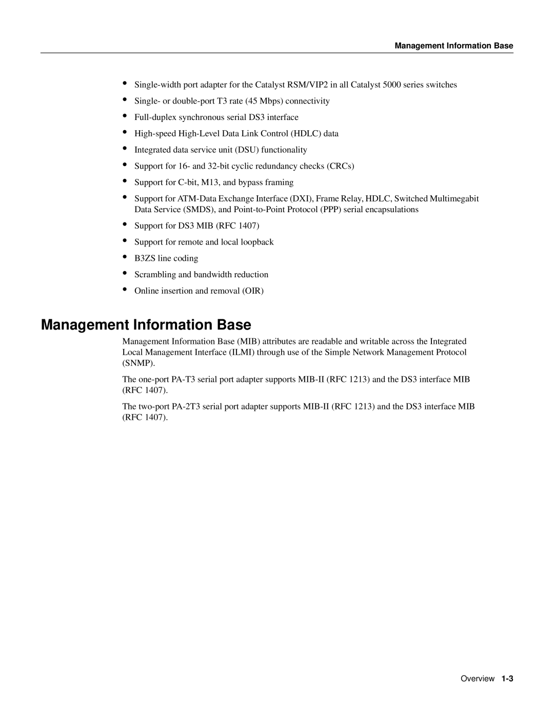 Cisco Systems PA-T3 manual Management Information Base 