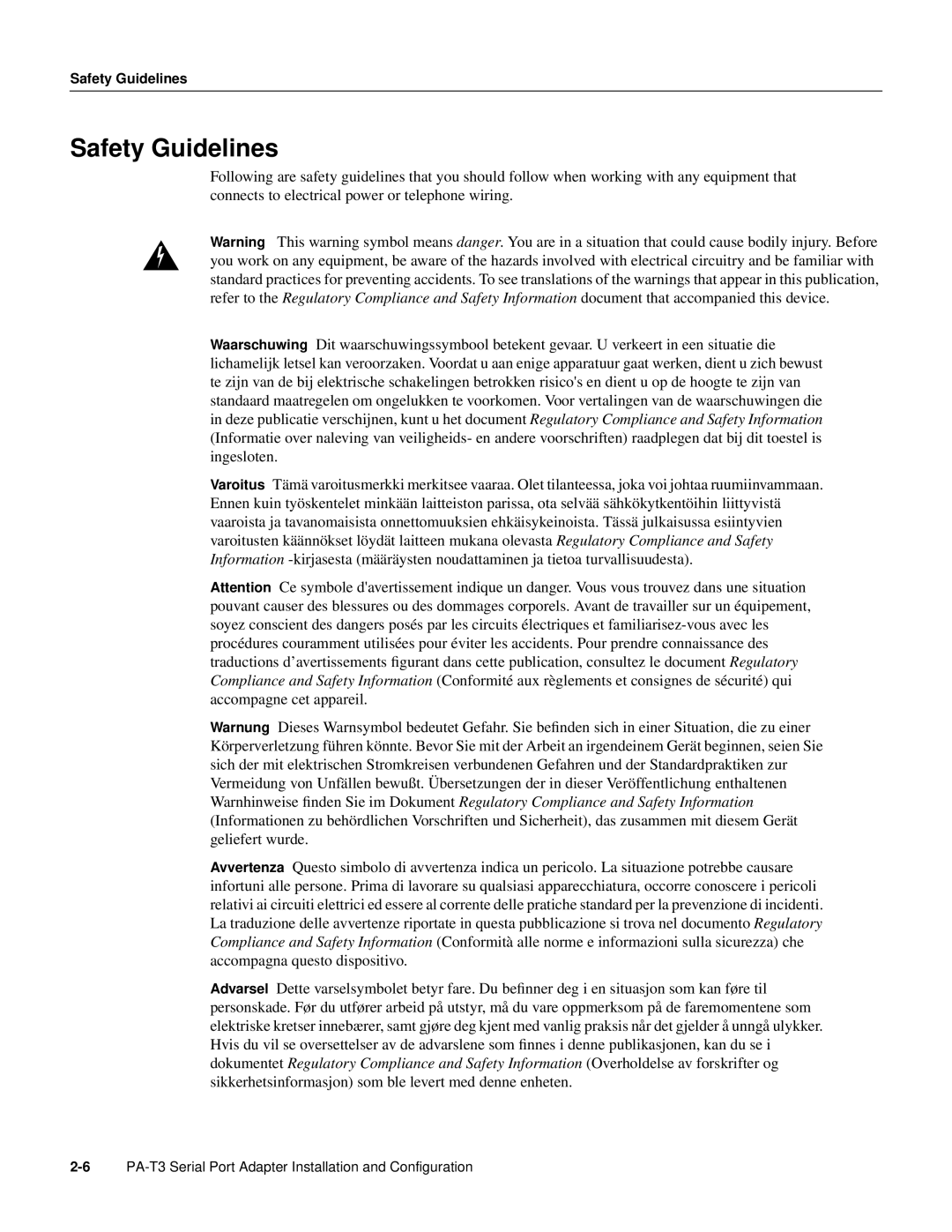 Cisco Systems PA-T3 manual Safety Guidelines 