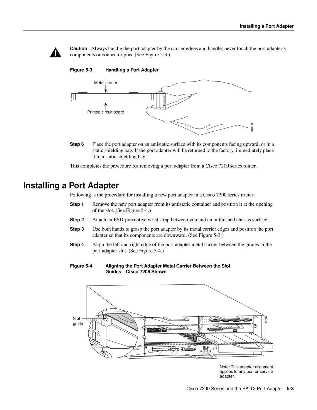 Cisco Systems PA-T3 manual Handling a Port Adapter 