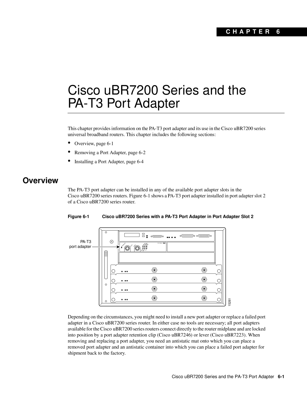 Cisco Systems manual Cisco uBR7200 Series and the PA-T3 Port Adapter, Overview 