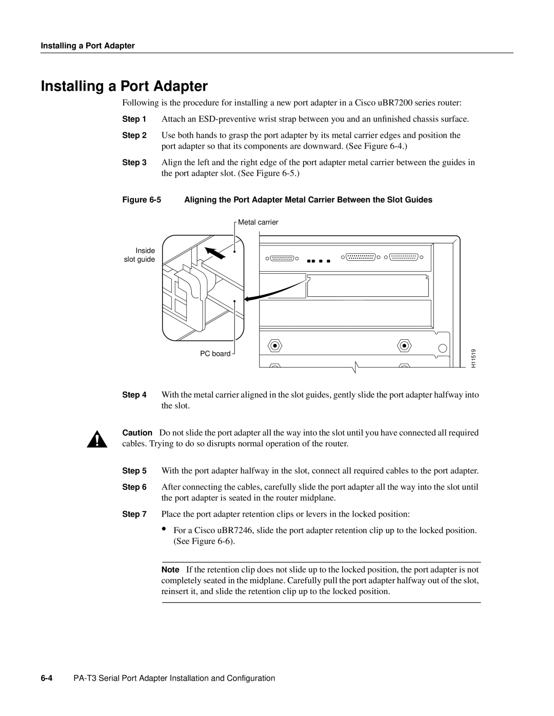 Cisco Systems PA-T3 manual Inside slot guide PC board Metal carrier 