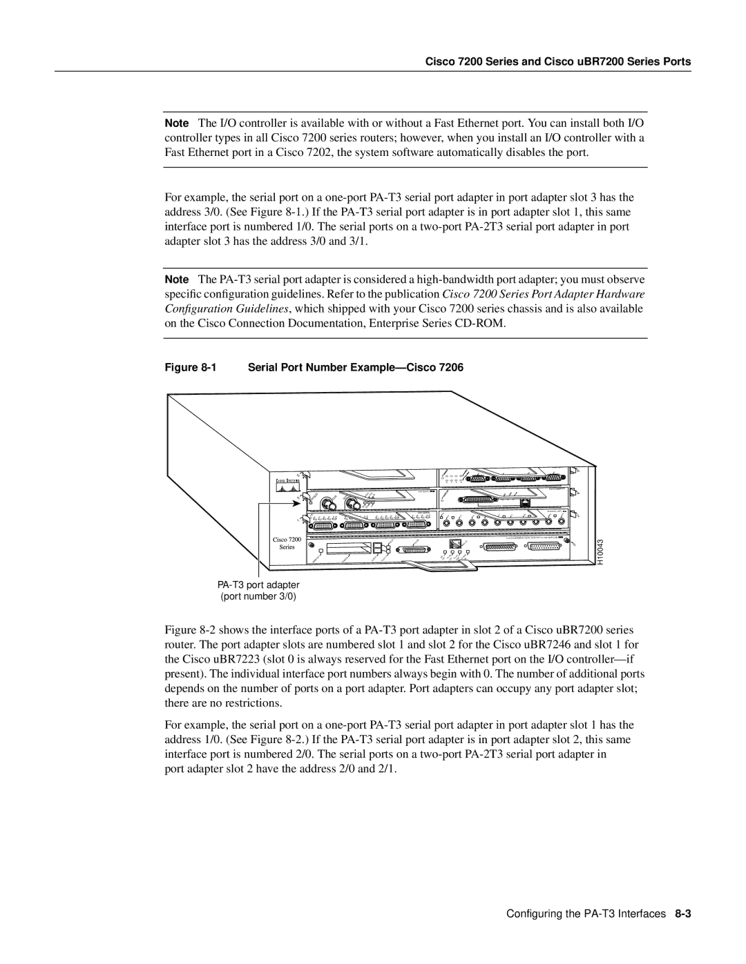 Cisco Systems PA-T3 manual Cisco 7200 Series and Cisco uBR7200 Series Ports, Serial Port Number Example-Cisco 