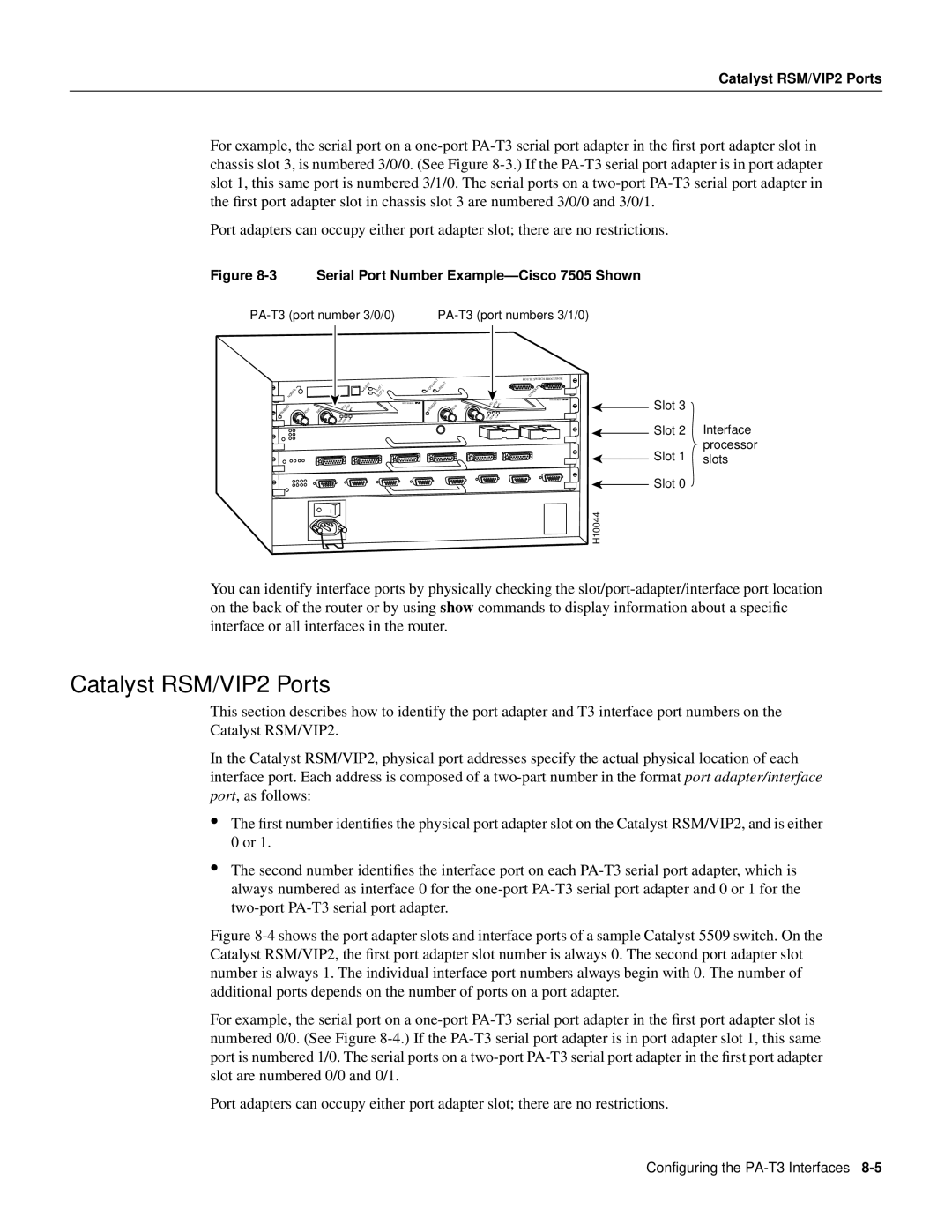 Cisco Systems PA-T3 manual Catalyst RSM/VIP2 Ports 