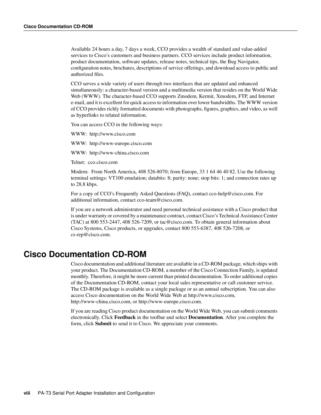 Cisco Systems PA-T3 manual Cisco Documentation CD-ROM 