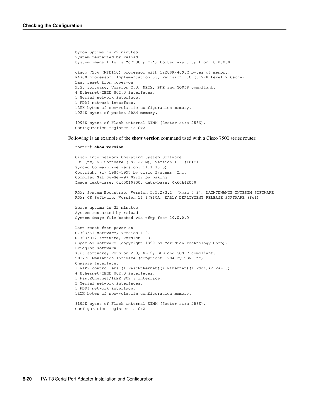 Cisco Systems manual 20PA-T3 Serial Port Adapter Installation and Configuration 