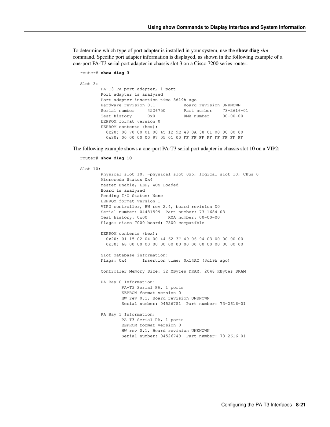 Cisco Systems PA-T3 manual Router# show diag 