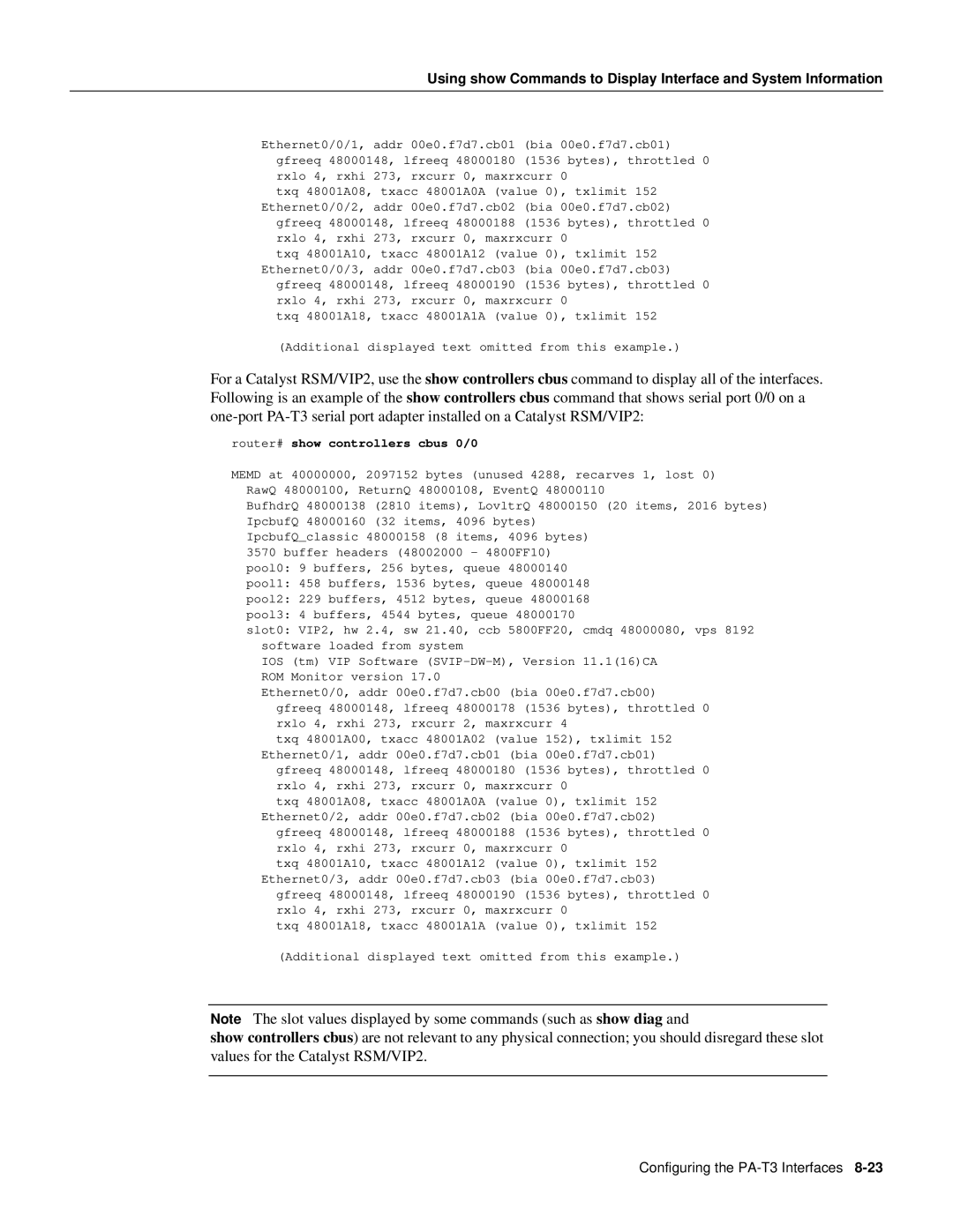 Cisco Systems PA-T3 manual Router# show controllers cbus 0/0 