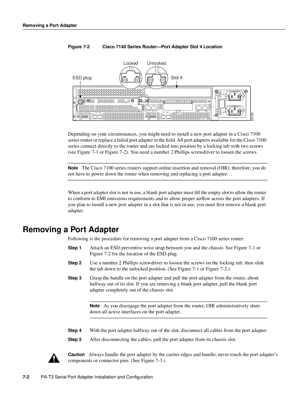 Cisco Systems PA-T3 manual Cisco 7140 Series Router-Port Adapter Slot 4 Location 