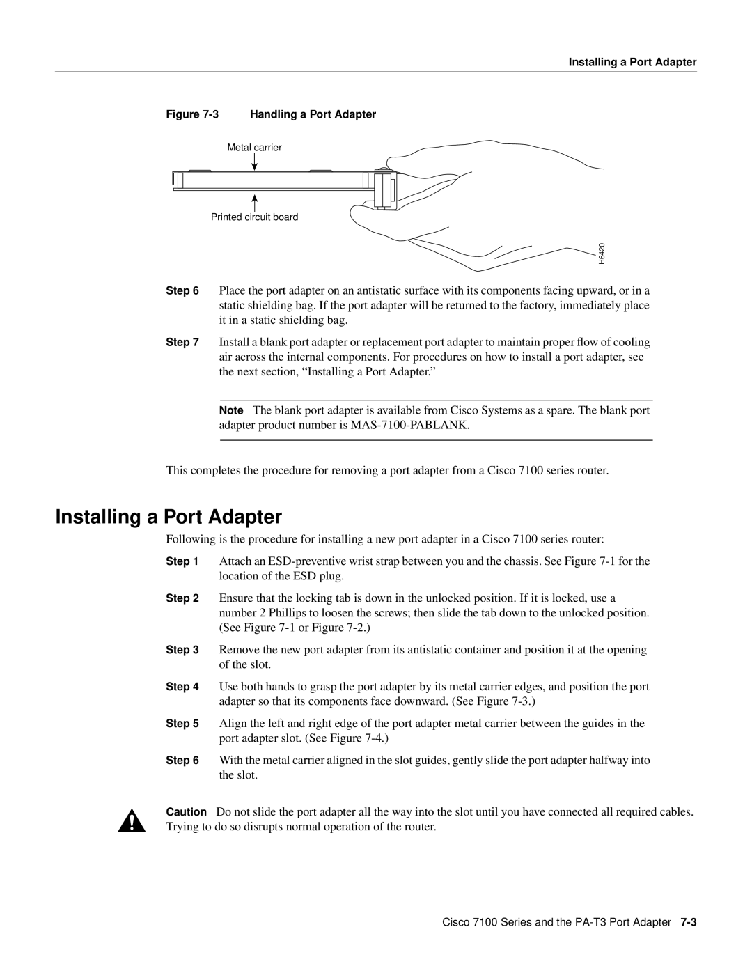 Cisco Systems PA-T3 manual Installing a Port Adapter 