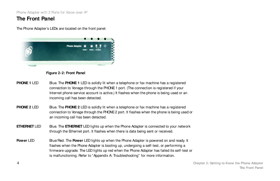 Cisco Systems PAP2 manual Front Panel, Phone Adapter’s LEDs are located on the front panel, Incoming call has been detected 