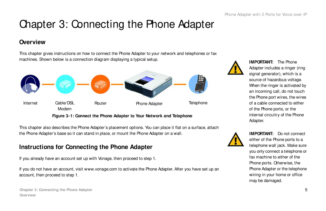 Cisco Systems PAP2 manual Overview, Instructions for Connecting the Phone Adapter, Internet, Router Phone Adapter 