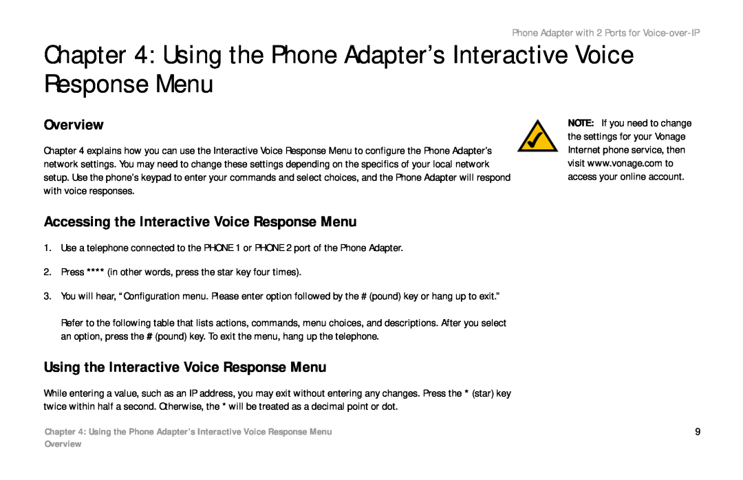 Cisco Systems PAP2 Using the Phone Adapter’s Interactive Voice Response Menu, Using the Interactive Voice Response Menu 